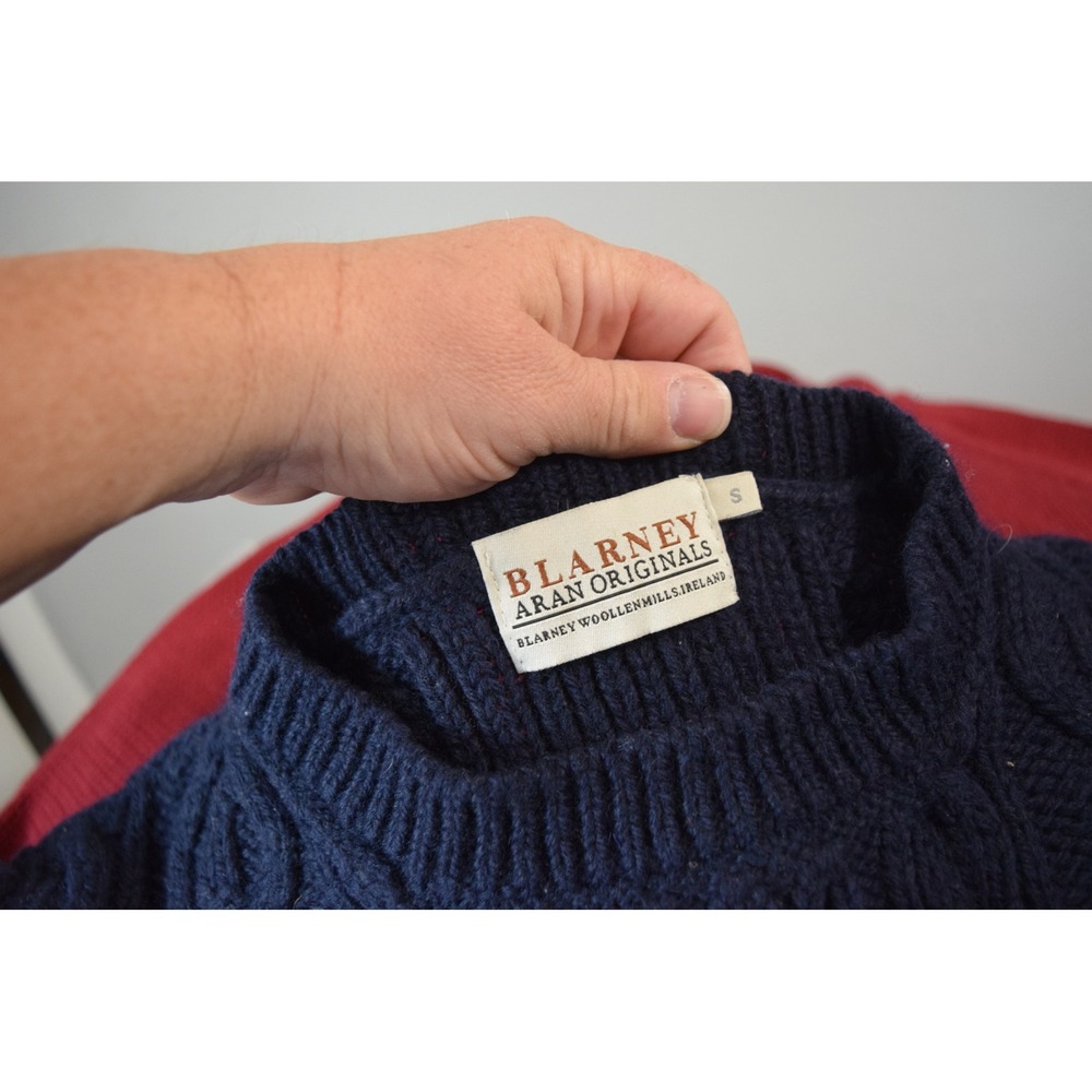 Blarney Aran Originals Sweater Small Navy Blue Cable Knit Merino Wool Mens Irish - Picture 4 of 5